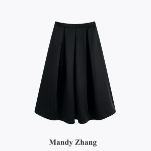 French Design Pleated A-Line Black Half Skirt