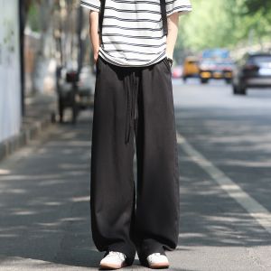 HetingHOME | Hetinghome Summer Trendy Couple Cool Feeling Casual Pants Loose Mens Genderless Long Trousers Straight Leg Pocket Detail