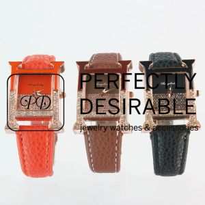 Womens Fashionable Gold H Style Business And Casual Quartz Watch. Gold Casing Diamond And Enamel.