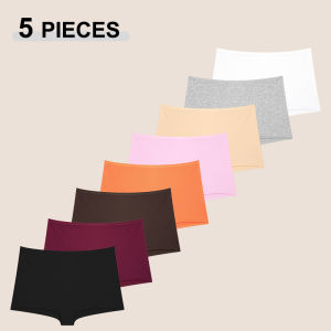 5Pcs/Set Seamless Cotton Boyshorts Panties For Women Solid Color High Waist Elastic Underwear Soft Cozy Breathable Boxer Short