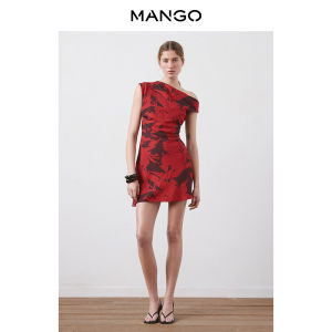 Mango | Floral Print Red Short Fitted Off-Shoulder Dress