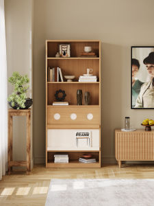 Real Wood Wall-leaning Modern Display Storage Cabinet with Glass