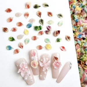 50PCS Luminous Dreamy Sweet Resin Leaf Nail Charms 3D Multiple Colors Creative Leaf Nail Art Decorations for DIY Earrings Nails