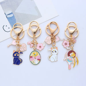 Bandai | Anime Lucky Sailor Moon Cat Keychain Cute Bag Decor Metal keyrings Car Key Chain Accessories Toys Gift for Women Kids