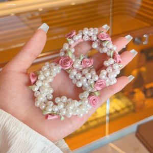 Korean High Elasticity Beaded Hair Ties Sweet Design White Enhancing Versatile Fresh 2025 Girls Fashion Hair Bands