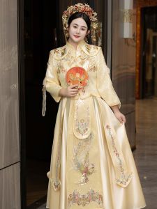 Special Offer Light Colored XiuHuo Wedding Dress Champagne Color Wedding Gown Thin Style Chinese Style Wedding Dress for plus Size
