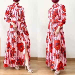 ●ECLAIRE● 003 Dress Maxi Maksi Lengan Panjang Longsleeves High-neck Motif Flower Floral Bunga Fashion Muslim CNY Imlek Natal Pesta Kondangan Import 05510