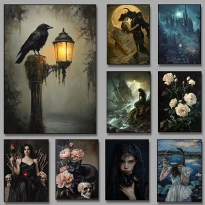 Raven Mermaid Witch Castle Floral Dark Academia Diamond Painting Mosaic Diamond Embroidery Handmade Art Exquisite Gift