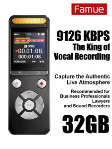 Famue | Mini Dictaphone with Dual Microphones 27-Level Noise Reduction Clear Sound Recording Device for Classroom and Training 32GB