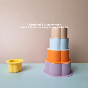 Learning Time Nesting Cups Turning 1 Series - Mainan Tumpuk Bayi Silikon Food Grade Usia 9-24 Bulan