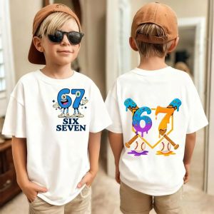 Bandai | Funny Six Seven Italian Brainrot 67 Number Graphic Print T-Shirt Boy/Girl Summer Short Sleeved Kids Loose Comfortable Tshirt Top