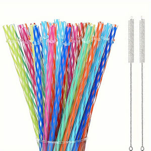 Colorful Drinking Kunststof Straws Reusable Beverage Straws Transparent Threaded Drinking Straws with 2 Cleaning Brush
