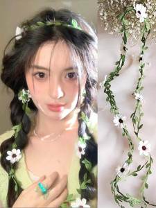 Spring Daisy Flower Headwear Vine Green Leaf Hairband Sweet Style White Daisy Flower Hair Accessory Fairy Girl Hair Ornament