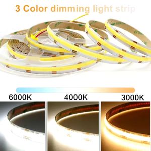 24V Dimmable 3 Color CCT COB LED Strip Light 8mm 10mm Width 2700K To 6500K Color-Changing LED Tape Linear Double Color RA90