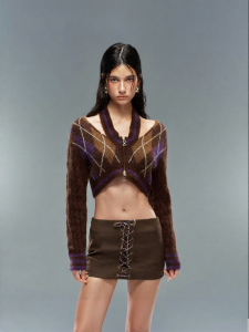 DAPHNE LAB | Áo Sweater V-neck Plaid Đôi Zipper Glamour Style