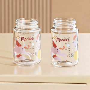 MENGHE | Decorative Glass Sippy Cup Wide Mouth Universal Teat 6 Months Baby And Up