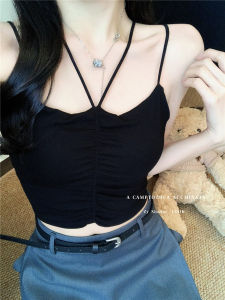 Stunning Folded Strap Vest Womens Inner Wear Beautiful Back One-Piece with Chest Pad Outerwear Short Top Neck Hanging