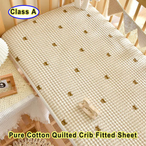 100% Cotton Crib Fitted Sheet Quilted Printed Baby Bed Mattress Protector Cover with Elastic Band