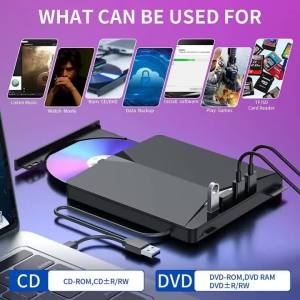 Đầu Đọc Ghi Đĩa DVD Ngoài USB 3.0 Cho Máy Tính Xách Tay Windows 7/8/10/11 Loại Khay Hỗ Trợ DVD-RW DVD+RW