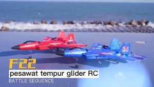Tatatoy Mainan RC Jet Pesawat Tempur Baterai Cas Remote Control 2.4 GHz LED Glider Pesawat Busa Pertempuran Jet F22
