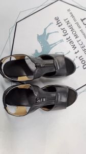 Block Heel Thick Bottom 2 Inches-high Soft Sole Zipper Black Wedge Sandals For Women