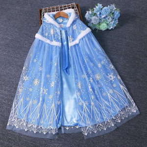 Elsa Princess Cape Womens Autumn Winter New Style Fairy Tale Princess Dress Shawl Childrens Halloween Outerwear