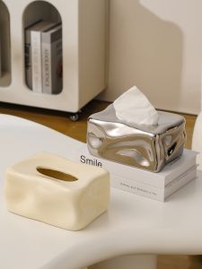 Creative Ceramic Tissue Box Luxury Modern Living Room Decor High End Feel Small Niche Decorations Home Use Desktop Tissue Box