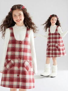 MUCMUKN | Warming Cotton Girls Dress Red Plaid Flannel