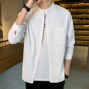 Chinese Style Mens Stand Collar Shirt Long Sleeves Men Outwear Casual Cotton Linen Shirt Zhongshan Suit Retro Linen Tops