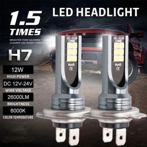 2pcs H7 LED Headlight Bulb Beam Kit 12W High Power LED Car Light Headlamp 6000K Auto Headlight Bulbs Car Fog Light