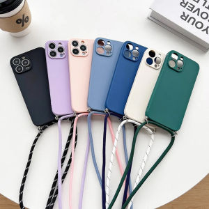 ซิลิโคนเหลวสําหรับiPhone 16 15 13 14 11 12 Pro Max Soft Matte Crossbodyสร้อยคอเชือกกันกระแทกฝาครอบป้องกัน