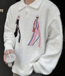 American Style Embroidered Thickened Collar Mens Cashmere Sweater Casual Loose Fit Winter Fashion Brand Knitted Top