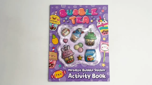Bubble Tea Metallic Bubble Sticker Activity Book For Kids With Fun Mazes Dot to Dot Word Search & More
