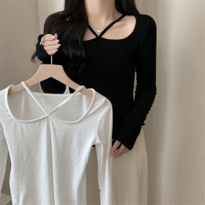 Slim Fit Short Sleeve T-Shirt Womens Long Sleeve Base Shirt Student Fashionable round Neck Solid Color Commute Style Autumn 2024