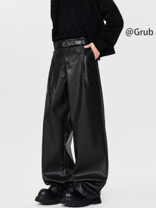 Grace Rub | American Streetwear Retro Stylish Black PU Leather Trousers