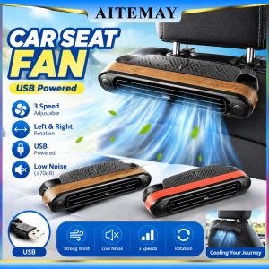 Aitemay CF04 Car Seat Fan USB Powered Rear Seat Cooling Fan 3 Speeds Adjustable Oscillating Headrest Mount Air Circulation Tool For SUV RV