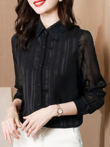 DAIXIANGFEIZI | New Elegant Spinning Silk Shirt Black Long-sleeve