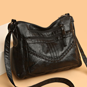 Túi Đeo Chéo Da Thật Mềm Dung Tích Lớn Cho Phụ Nữ Trung Niên Túi Đeo Vai Đơn Túi Vuông Nhỏ Thời Trang Mùa Hè Mới 2025