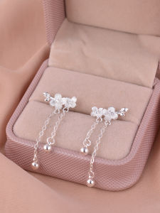925 Sterling Silver Floral Tassel Earrings Chinese Ancient Style Luxury Lightweight Elegant Womens Fashion Jewelry Accessories