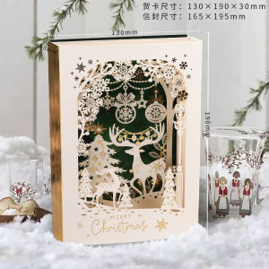3D Christmas Greeting Card Handwritten Holiday Candy Apple Gift Box Postcard Creative Children Baby Peaceful Night Gift