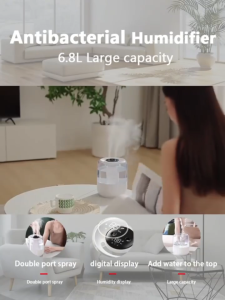 Humidifier 6.8L Ultrasonic - Air Purifier Diffuser Aromaterapi LED Night Light Type-C Dual Hole 16dB Senyap untuk