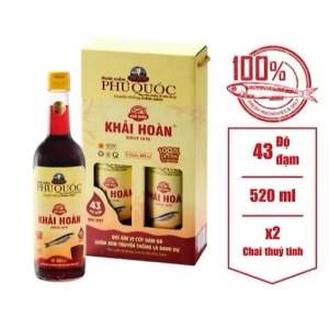 Nước mắm Phú Quốc Khai Hoàn 43 độ đạm 520 ml chai thủy tinh x2