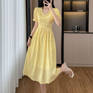 DAIXIANGFEIZI | Floral Waist-Cinching Sleeveless Elegant V-Neck Dress