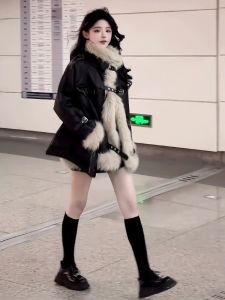 Winter Fancy Super Nice Suede Fur Integrated Motorcycle Cotton-Padded Jacket for Women Fleece-lined Thickened Lamb Plush Coat