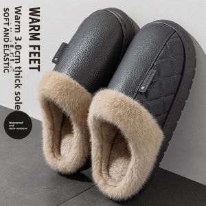 MONLEYTA | Waterproof Cotton Slippers Mens Thick Bottom Warm Anti-slip Indoor Home Shoes Autumn Winter Style Casual Leisure PU Upper