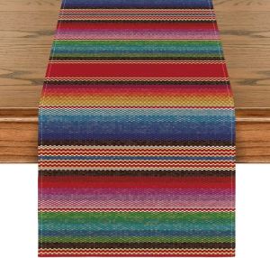 VIKAMA Mexican Colorful Striped Silk Scarf Linen Table Running Party Decoration Festival Kitchen Table Running Party Decoration