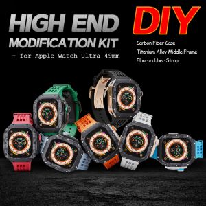 Carbon Fiber Case and Fluororubber Strap Kit for Apple Watch Ultra 49mm with Titanium Alloy Middle Frame GD Series Luxury Richard RM Mod Kit for Apple Watch 49mm Ultra