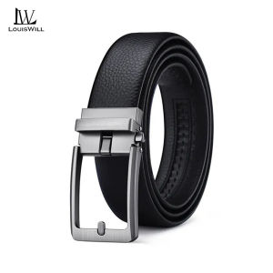 LouisWill Fashion Mens Belt Automatic Buckle Imitation Needle Buckle Belts Soft PU Leather Belt Retro Litchi Pattern Belt 120cm Scratch Resistant Belts Business Belt Leisure Belt Gentlemen Belt for Men