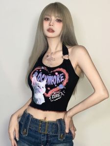 Áo Tập Yoga Ngắn Thể Thao Y2K Millennium Hot Girl Áo Ba Lỗ Thể Thao Nữ Áo Chui Đầu Cổ Chữ V in Họa Tiết Mùa Hè 2024