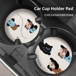 Car Leather Coaster Dachshund Cartoon Design Universal Water Cup Mat Storage Slot Decoration PU Material Anti-Slip Pad